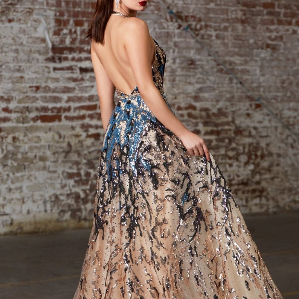 Illusion V-Neck Sequin Prom Dress CDCR845 - Picture 5 of 6